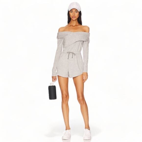 Free People Movement Heather Grey Love Spell Off The Shoulder One Piece Size L - Picture 1 of 10
